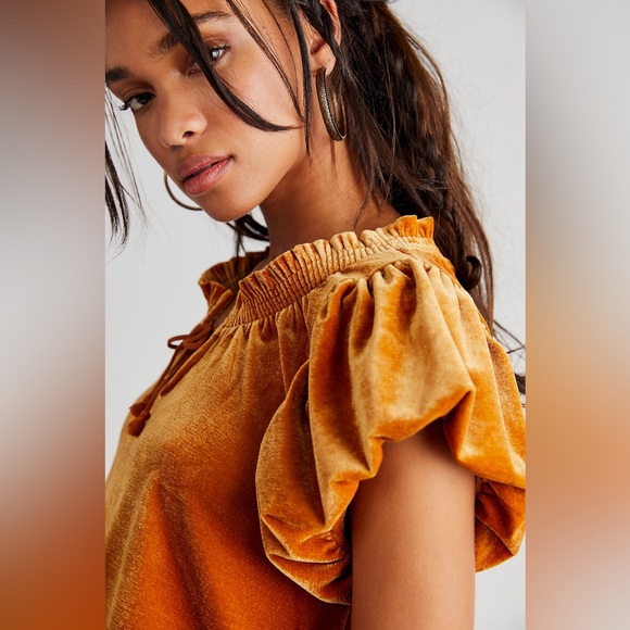 Free People Orange Velvet Blouse - Picture 3 of 8